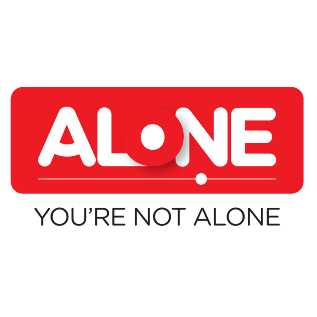 Alone "You are not alone" logo. Red.