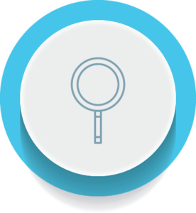 Customer Journey Mapping icon. This is a light blue circle containing a magnifying glass.