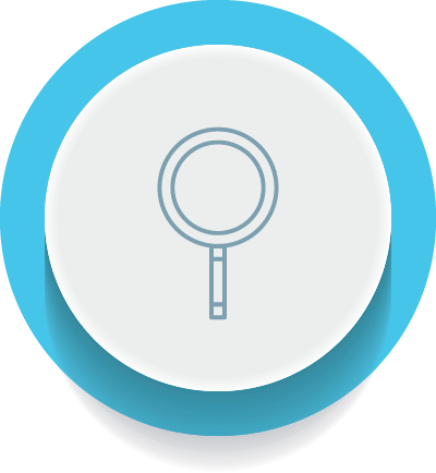 Customer Journey Mapping icon. This is a light blue circle containing a magnifying glass.