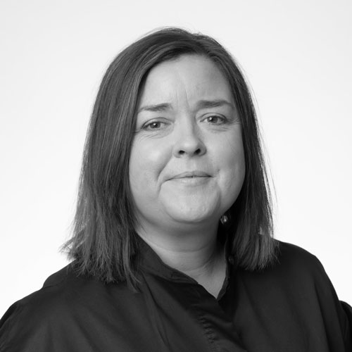 Black and white image of Director of Housing Services Liz Clarke
