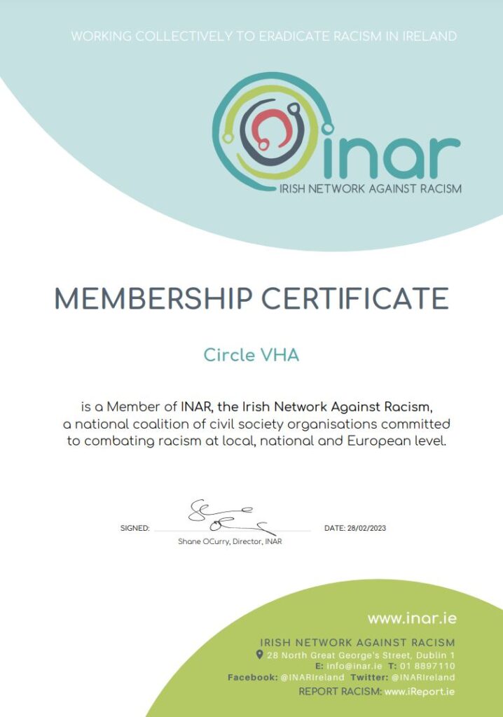 Membership of INAR The Irish Network Against Racism. 