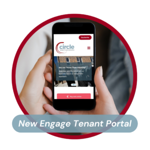 A PICTURE OF A HAND HOLDING A SMART PHONE STATING IT IS THE NEW ENGAGE PORTAL 